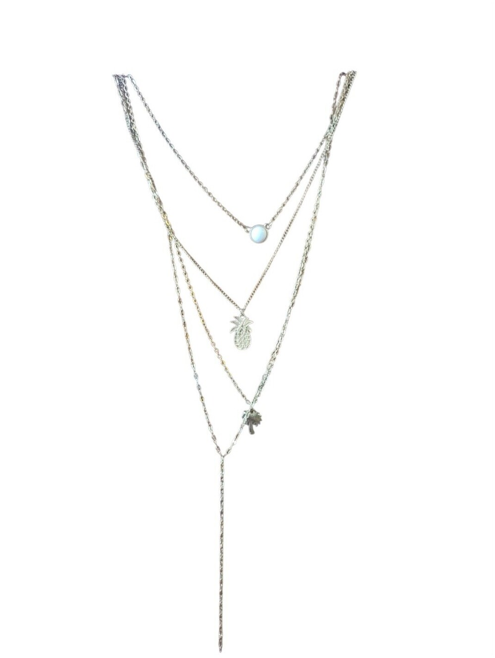 Gold Tone Layered Lariat Necklace Pineapple Palm Tree Tropical Y2K Boho